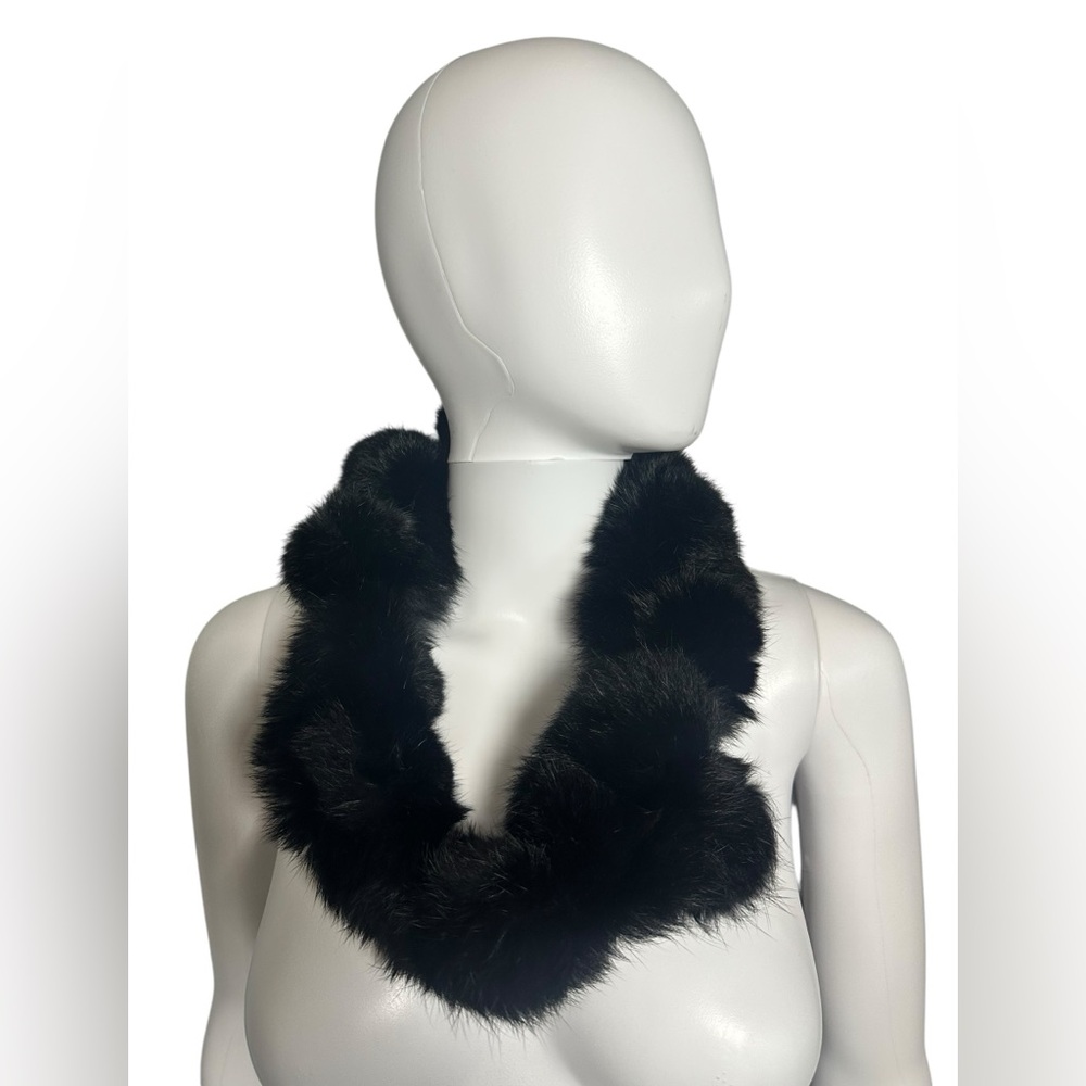 Genuine  Rabbit Fur Angora Elegant Black Infinity Neck Scarf